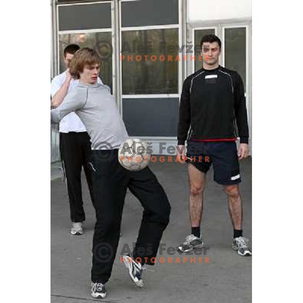 Ziga Jeglic during warm-up football action before ice-hockey match Slovenia- Great Britain in IIHF World Championship Divison 1 group B, played in Hala Tivoli, Ljubljana, Slovenia 20.4.2010 