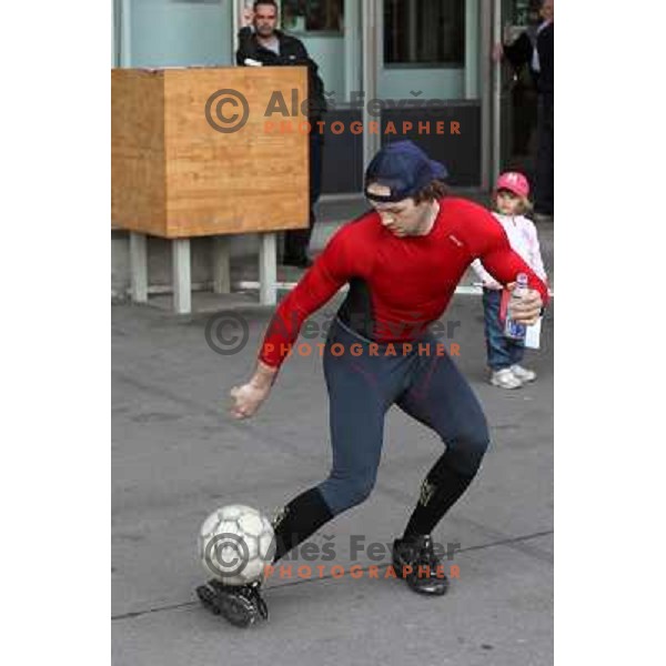 Andrej Hebar during warm-up football action before ice-hockey match Slovenia- Great Britain in IIHF World Championship Divison 1 group B, played in Hala Tivoli, Ljubljana, Slovenia 20.4.2010 