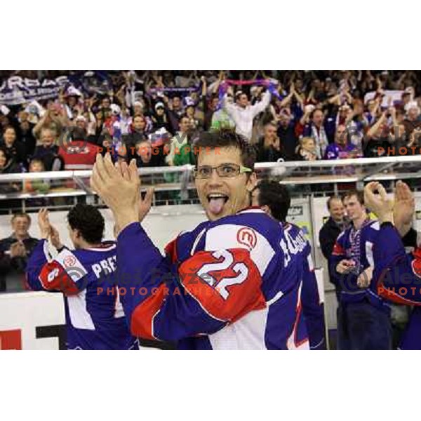 Marcel Rodman during victory celebration of Slovenia team after gold medal ice-hockey match Slovenia-Hungary at IIHF World Championship-Div 1, group B, played in Hala Tivoli, Ljubljana, Slovenia 23.4.2010. Slovenia won 4-1 and took first place. 