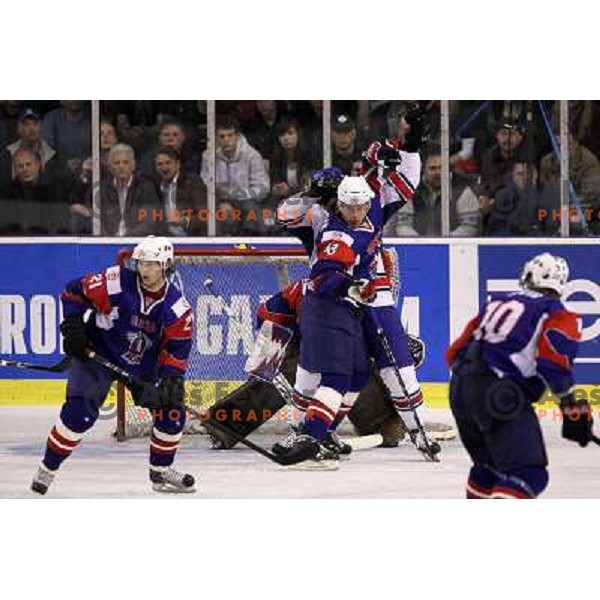 Hebar, Kuznik in action during ice-hockey match Slovenia- Great Britain in IIHF World Championship Divison 1 group B, played in Hala Tivoli, Ljubljana, Slovenia 20.4.2010 