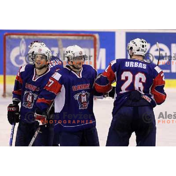 Sivic, Milovanovic, Jan Urbas in action during ice-hockey match Slovenia- Great Britain in IIHF World Championship Divison 1 group B, played in Hala Tivoli, Ljubljana, Slovenia 20.4.2010 