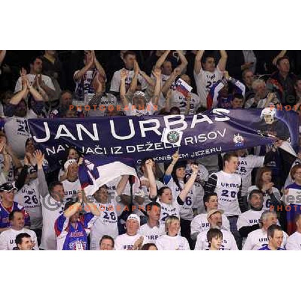 Fans of Jan Urbas in action during ice-hockey match Slovenia- Great Britain in IIHF World Championship Divison 1 group B, played in Hala Tivoli, Ljubljana, Slovenia 20.4.2010 
