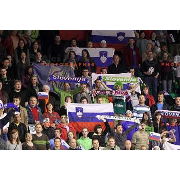 Slovenia fans in action during ice-hockey match Slovenia- Great Britain in IIHF World Championship Divison 1 group B, played in Hala Tivoli, Ljubljana, Slovenia 20.4.2010 