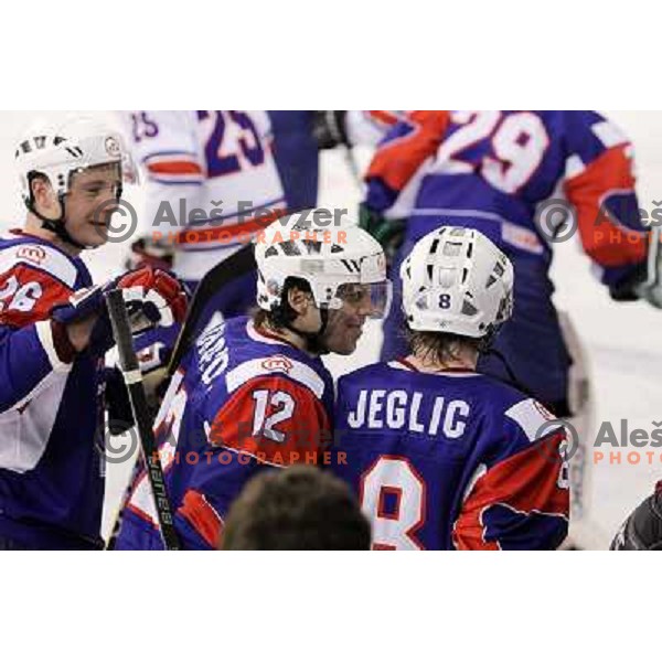 Jan Urbas, David Rodman, Ziga Jeglic in action during ice-hockey match Slovenia- Great Britain in IIHF World Championship Divison 1 group B, played in Hala Tivoli, Ljubljana, Slovenia 20.4.2010 