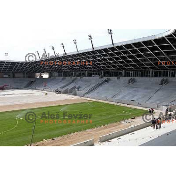New turf on the pitch at Stozice football stadium in construction, Ljubljana, Slovenia 1.5.2010 