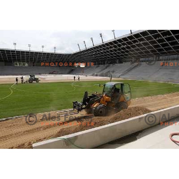 New turf on the pitch at Stozice football stadium in construction, Ljubljana, Slovenia 1.5.2010 