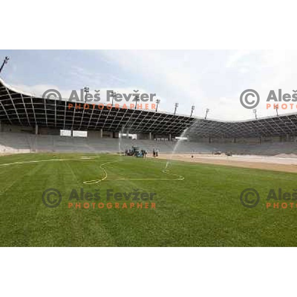 New turf on the pitch at Stozice football stadium in construction, Ljubljana, Slovenia 1.5.2010 
