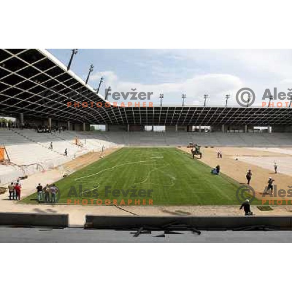 New turf on the pitch at Stozice football stadium in construction, Ljubljana, Slovenia 1.5.2010 