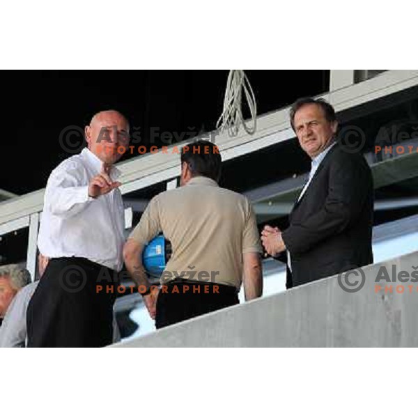 Raspopovic, Ivan Simic watching New turf on the pitch at Stozice football stadium in construction, Ljubljana, Slovenia 1.5.2010 