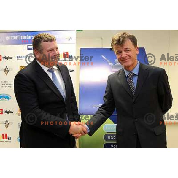 Tomaz Lovse, president of Slovenia Ski Association and Matija Vojsk new general manager at press conference in Ljubljana 3rd of May 2010 