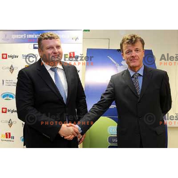 Tomaz Lovse, president of Slovenia Ski Association and Matija Vojsk new general manager at press conference in Ljubljana 3rd of May 2010 