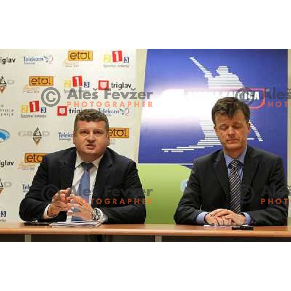 Tomaz Lovse, president of Slovenia Ski Association and Matija Vojsk new general manager at press conference in Ljubljana 3rd of May 2010 