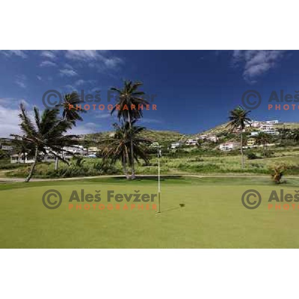 Green of hole nr.13 (516 yards, par 5), Royal St. Kitts golf course 6859 yards, par 71, Basseterre, St. Kitts and Nevis, West Indies 