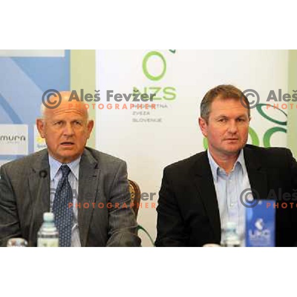 Janez Kocijancic and Matjaz Kek at press conference in hotel Union, Ljubljana, Slovenia 4.5.2010 