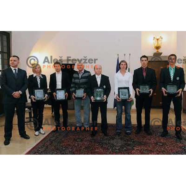 Andrej Kocic, Saso Jereb, Peter Sefman, Izet Rastoder, Vesna Pus, Ziga Pance, Jan Oblak at the presentations of the awards of the Academic sports society Olimpija, City hall Ljubljana, 10.05.2010 