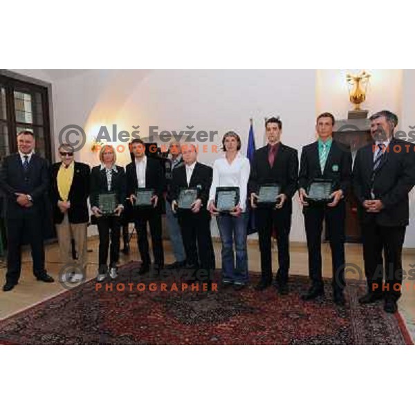 Andrej Kocic, Saso Jereb, Peter Sefman, Izet Rastoder, Vesna Pus, Ziga Pance, Jan Oblak at the presentations of the awards of the Academic sports society Olimpija, City hall Ljubljana, 10.05.2010 
