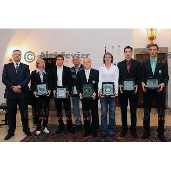 Andrej Kocic, Saso Jereb, Peter Sefman, Izet Rastoder, Vesna Pus, Ziga Pance, Jan Oblak at the presentations of the awards of the Academic sports society Olimpija, City hall Ljubljana, 10.05.2010 