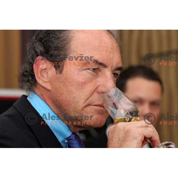  Georg J. Riedel, owner of Riedel Glass Works presenting his fine glasses at degustation in hotel Slon, Ljubljana, Slovenia 12th of May 2010 