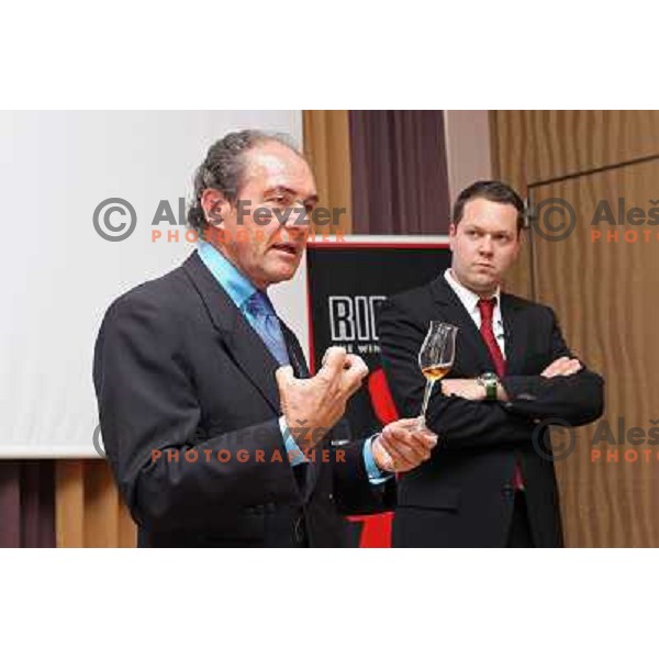  Georg J. Riedel, owner of Riedel Glass Works presenting his fine glasses at degustation in hotel Slon, Ljubljana, Slovenia 12th of May 2010 