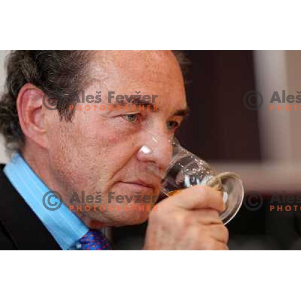  Georg J. Riedel, owner of Riedel Glass Works presenting his fine glasses at degustation in hotel Slon, Ljubljana, Slovenia 12th of May 2010 