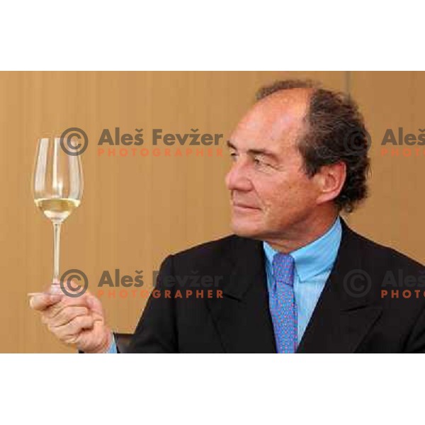  Georg J. Riedel, owner of Riedel Glass Works presenting his fine glasses at degustation in hotel Slon, Ljubljana, Slovenia 12th of May 2010 