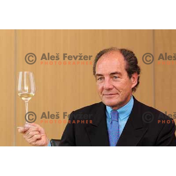  Georg J. Riedel, owner of Riedel Glass Works presenting his fine glasses at degustation in hotel Slon, Ljubljana, Slovenia 12th of May 2010 