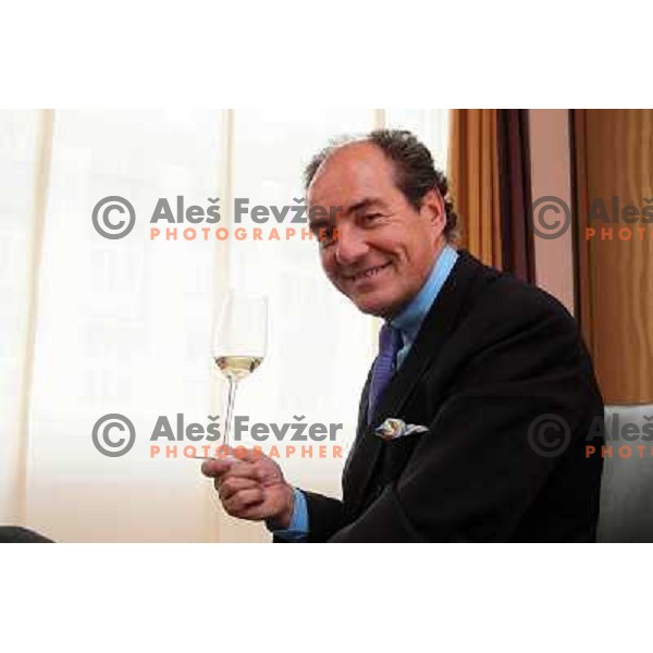  Georg J. Riedel, owner of Riedel Glass Works presenting his fine glasses at degustation in hotel Slon, Ljubljana, Slovenia 12th of May 2010 