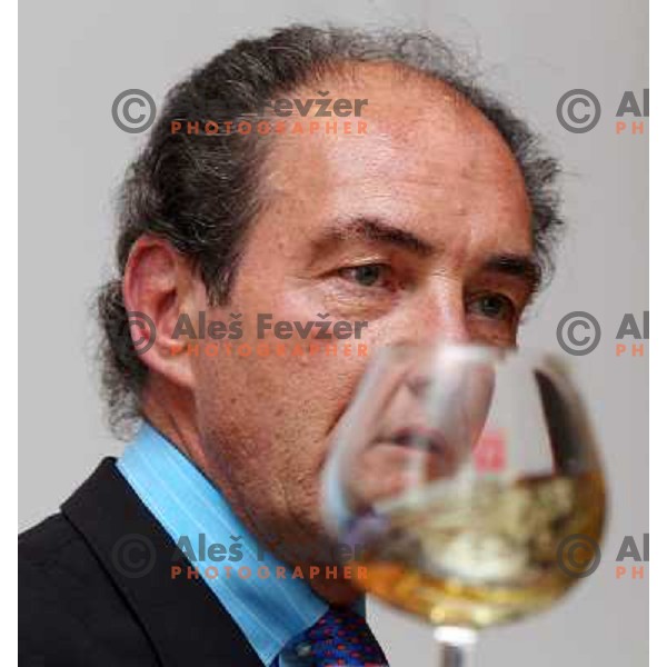  Georg J. Riedel, owner of Riedel Glass Works presenting his fine glasses at degustation in hotel Slon, Ljubljana, Slovenia 12th of May 2010 