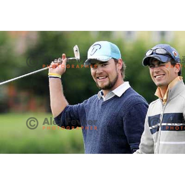 Rok Pisek with his caddie in action during Slovenian golf Open on Alps Tour at Ptuj Golf course, Slovenia 14.5.2010 