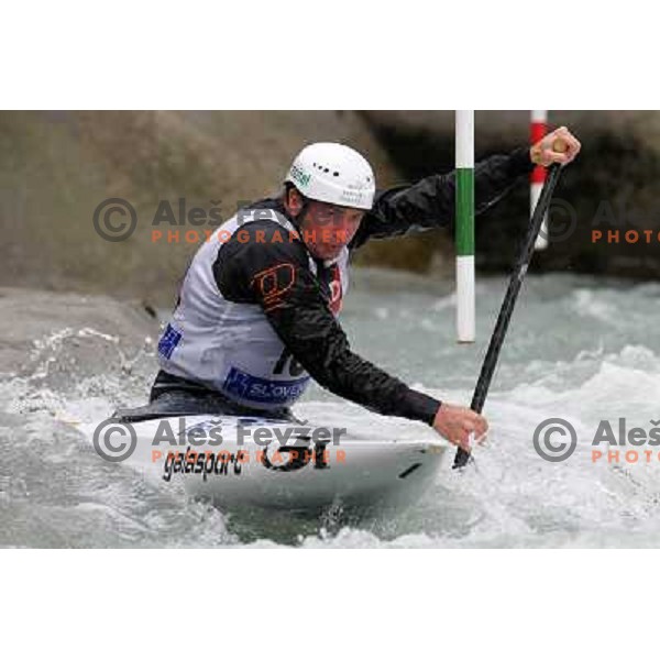 Simon Hocevar (SLO) in action during ICF kayak&canoe slalom race Tacen 2010 in Ljubljana, Slovenia 15.5.2010 