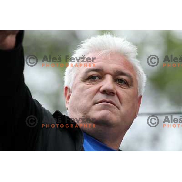 Peter Kauzer Snr. watching action during ICF kayak&canoe slalom race Tacen 2010 in Ljubljana, Slovenia 15.5.2010 