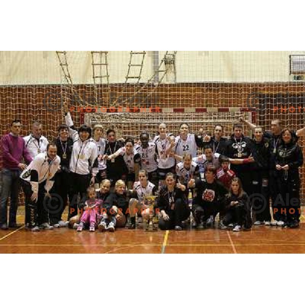 Krim Mercator players and fans celebrate Slovenian national handball title in Ljubljana 15.5.2010 