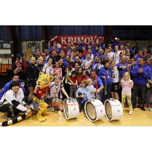  Krim Mercator players and fans celebrate Slovenian national handball title in Ljubljana 15.5.2010 
