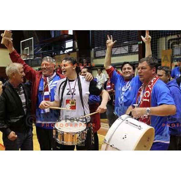 Dragana Cvijic, Krim Mercator players and fans celebrate Slovenian national handball title in Ljubljana 15.5.2010 