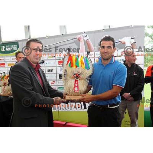 Matthieu Bey (FRA) , receiving prize for second place at Slovenian Golf Open, professional golf tournament on Alps Tour, played at Ptuj golf course, Slovenia 16.5.2010 