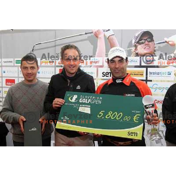 Jernej Loncaric, Andrej Bauman and Winner Carlos Balmaseda (ESP) after final day of Slovenian Golf Open, professional golf tournament on Alps Tour, played at Ptuj golf course, Slovenia 16.5.2010 