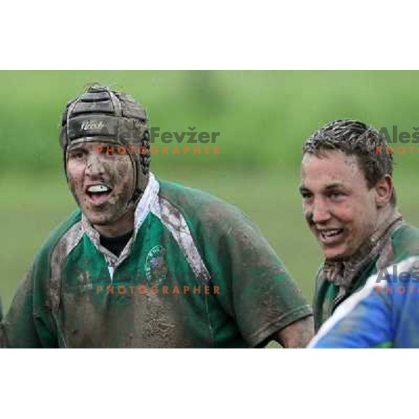 Martin Hostnik, Goran Jelencic in action during rugby match Slovenia- Denmark in European Championships Division 3B, played Oval Stanezice, Ljubljana 15.5.2010. Slovenia won 14:12. 