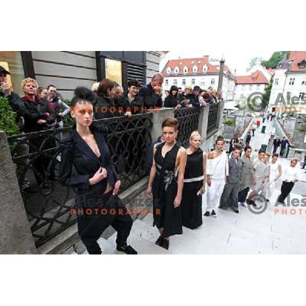Fashion show of Fashion designer Ivona Martinko and snowboarder Rok Flander during grand opening in their fashion boutique in Ljubljana, Slovenia 20.5.2010 
