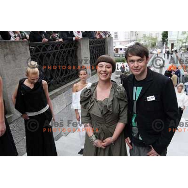  Fashion designer Ivona Martinko and snowboarder Rok Flander during grand opening in their fashion boutique in Ljubljana, Slovenia 20.5.2010 