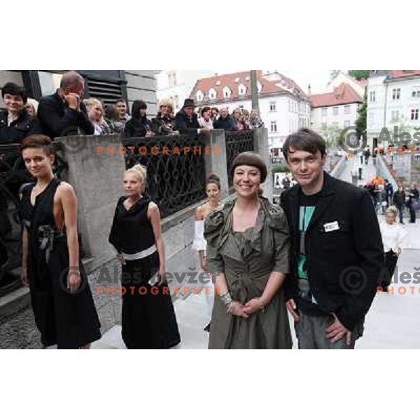  Fashion designer Ivona Martinko and snowboarder Rok Flander during grand opening in their fashion boutique in Ljubljana, Slovenia 20.5.2010 