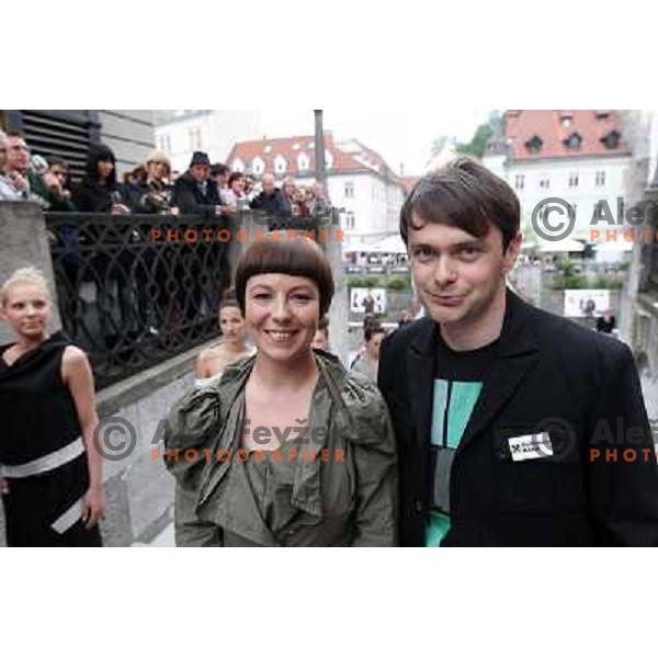  Fashion designer Ivona Martinko and snowboarder Rok Flander during grand opening in their fashion boutique in Ljubljana, Slovenia 20.5.2010 