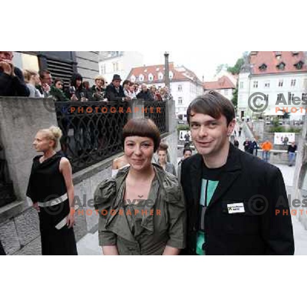  Fashion designer Ivona Martinko and snowboarder Rok Flander during grand opening in their fashion boutique in Ljubljana, Slovenia 20.5.2010 