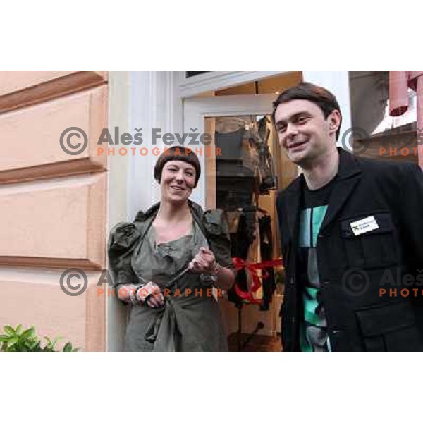  Fashion designer Ivona Martinko and snowboarder Rok Flander during grand opening in their fashion boutique in Ljubljana, Slovenia 20.5.2010 