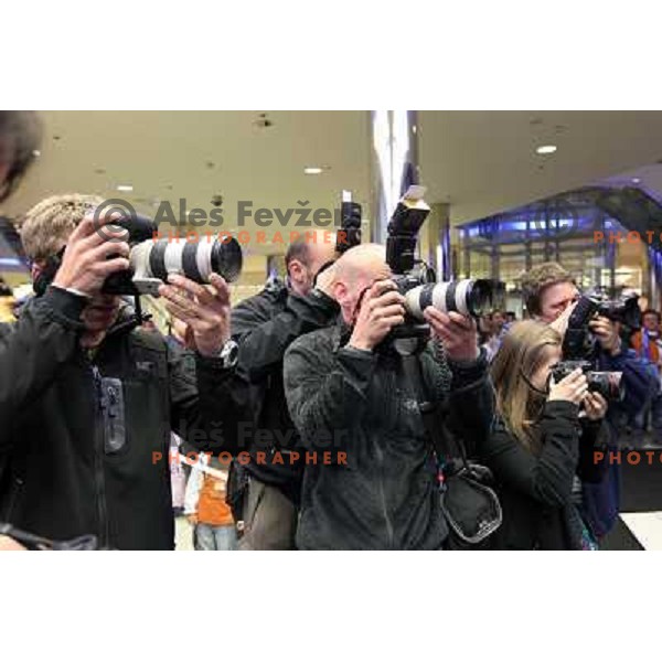 Photographers at work at presentation of members of Slovenia football team for 2010 World Cup in XYZ store in City Park, Ljubljana 20.5.2010 
