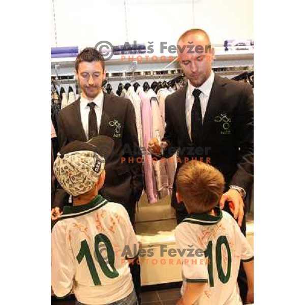  Miso Brecko, Robert Koren ,members of Slovenia football team for 2010 World Cup in XYZ store in City Park, Ljubljana 20.5.2010 