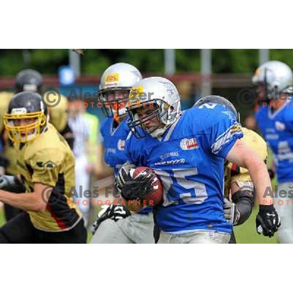  action during american football match Silverhawks Ljubljana- Gold Diggers Zalec in Slovenian Championship, played at Vrhnika Sports Park 22.5.2010 