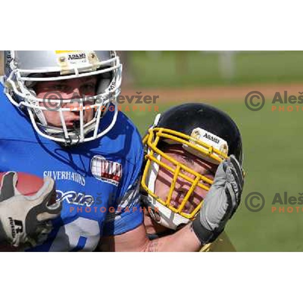 action during american football match Silverhawks Ljubljana- Gold Diggers Zalec in Slovenian Championship, played at Vrhnika Sports Park 22.5.2010 
