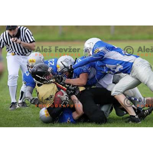  action during american football match Silverhawks Ljubljana- Gold Diggers Zalec in Slovenian Championship, played at Vrhnika Sports Park 22.5.2010 