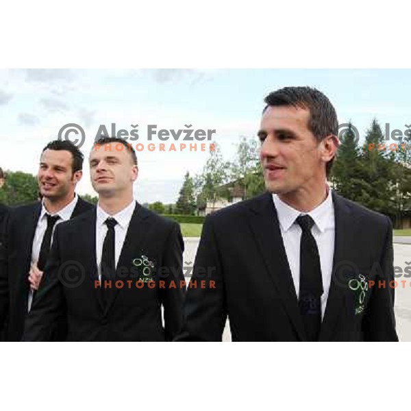 Samir Handanovic, Suad Filekovic, Jasmin Handanovic during Official presentation of Slovenia National Football team for World Cup 2010 South Africa on May 21st 2010 in Congress Centre Brdo, Slovenia 