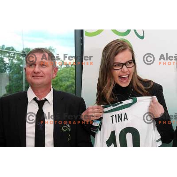 Matjaz Kek, Tina Petelin, Miss Slovenia at Official presentation of Slovenia National Football team for World Cup 2010 South Africa on May 21st 2010 in Congress Centre Brdo, Slovenia 